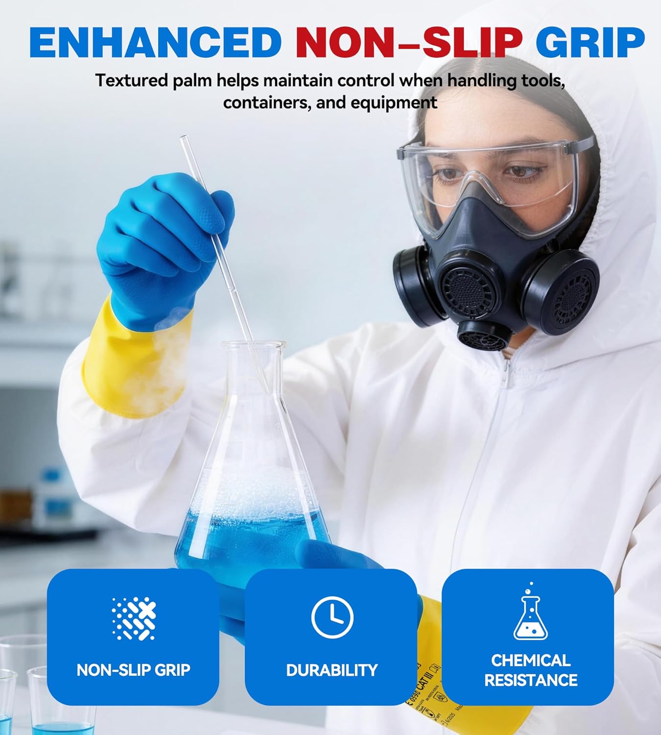 Neoprene and Rubber Blend Heavy-Duty Chemical Gloves, Protective industrial gloves for Resist Acid, Alkali, Hazmat, cleaning, dishwashing, Medium - Image 4