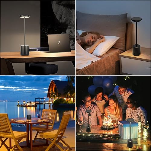 Miniatura 3 de Lámparas de mesa LED inalámbricas, portátiles recargables de 4400 mAh, luz nocturna regulable sin escalones, lámpara de mesa con control táctil para