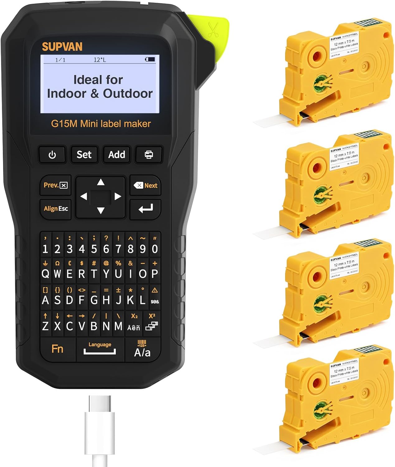 SUPVAN G15M Mini Portable Label Maker Machine with Tapes, Rechargeable 1200mAh Battery Thermal Transfer Printer, Compatible with Multi-Type Label, Home, Garage, Office & Outdoor
