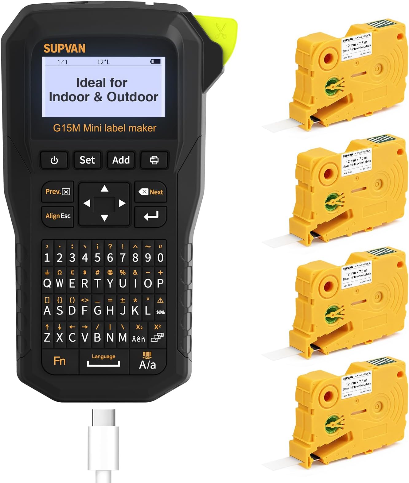 SUPVAN G15M Mini Portable Label Maker Machine with 4 Tapes, Rechargeable 1200mAh Battery Thermal Transfer Printer, Compatible with Multi-Type Label, Home, Garage, Office & Outdoor