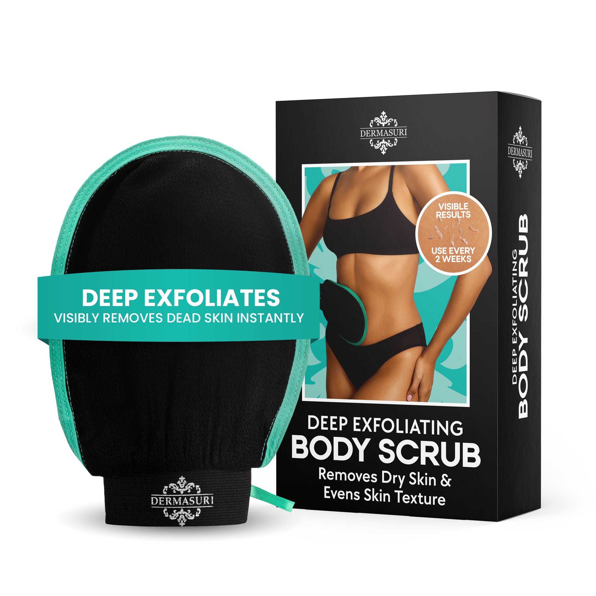 Dermasuri - Deep Exfoliating Glove - Polishing Mitt Body Scrubber - Korean Skin Cleaner Exfoliator & Dead Skin Buffing Treatment - Gifts for Women & Men - Keratosis Pilaris Scrub Remover (1 Pack)