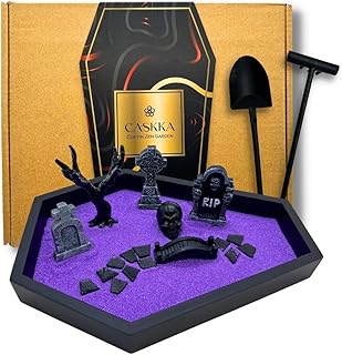 CASKKA Coffin Zen Garden - Coffin Zen Garden for Desk - Spooky Desk Sand Zen Garden - Gothic Mini Zen Garden - Goth Desk Decor Zen - Sand Garden for Office - Sand Tray Therapy Kit(Purple)