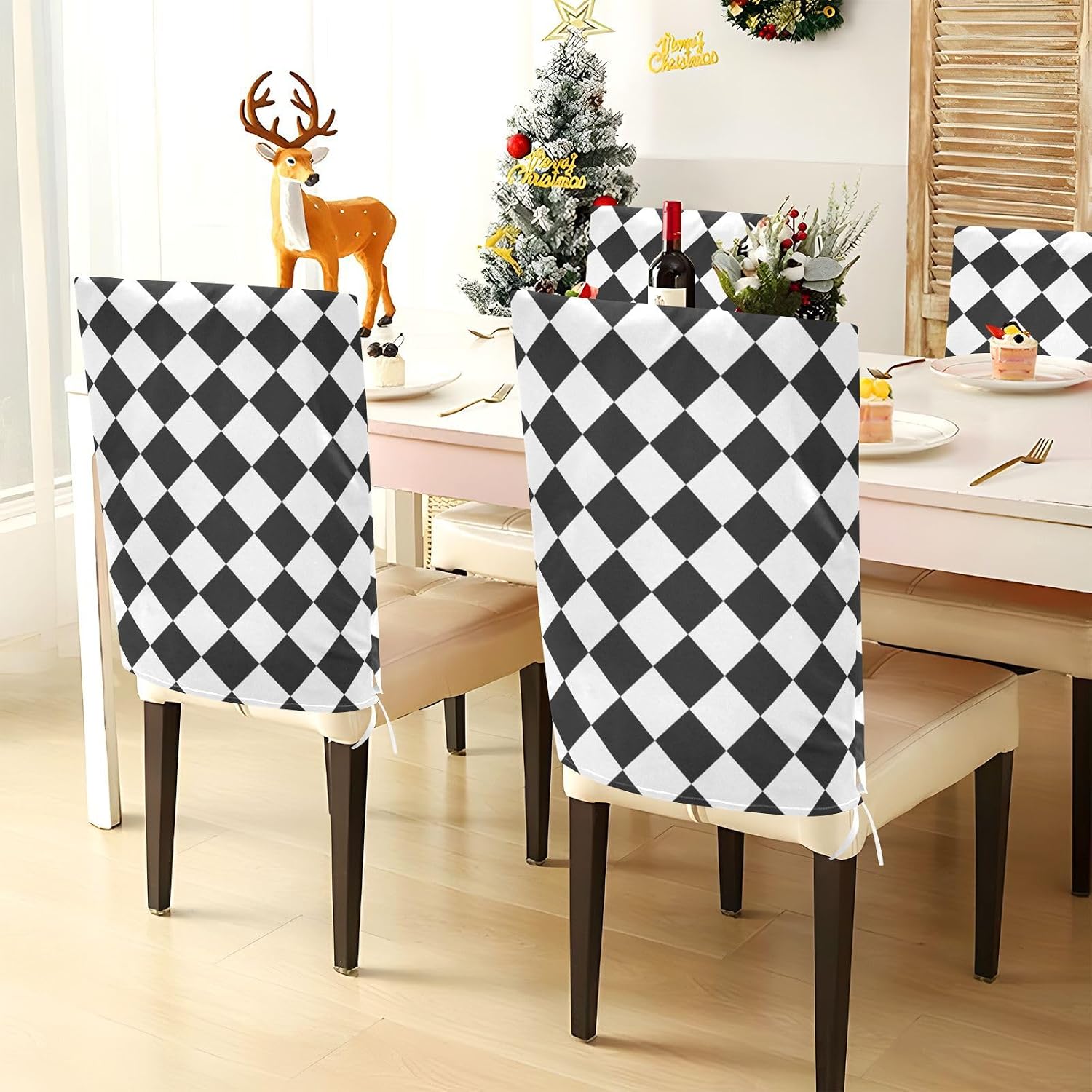 Buffalo Plaid White Black Decorative Chair Protectors Covers for Festivals (Easter, Graduation, etc.) Washable Stool Cover protectores de sillas para comedor Set of 6
