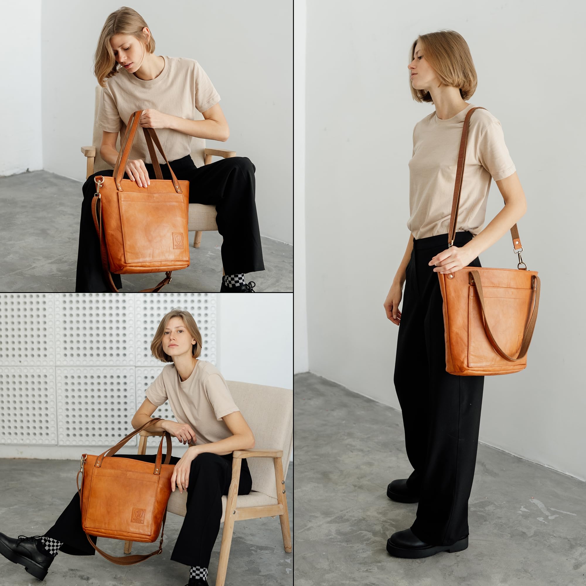 Berliner Bags Verona Bolso Tote Shopper Mujer Piel Auténtica Grande YKK