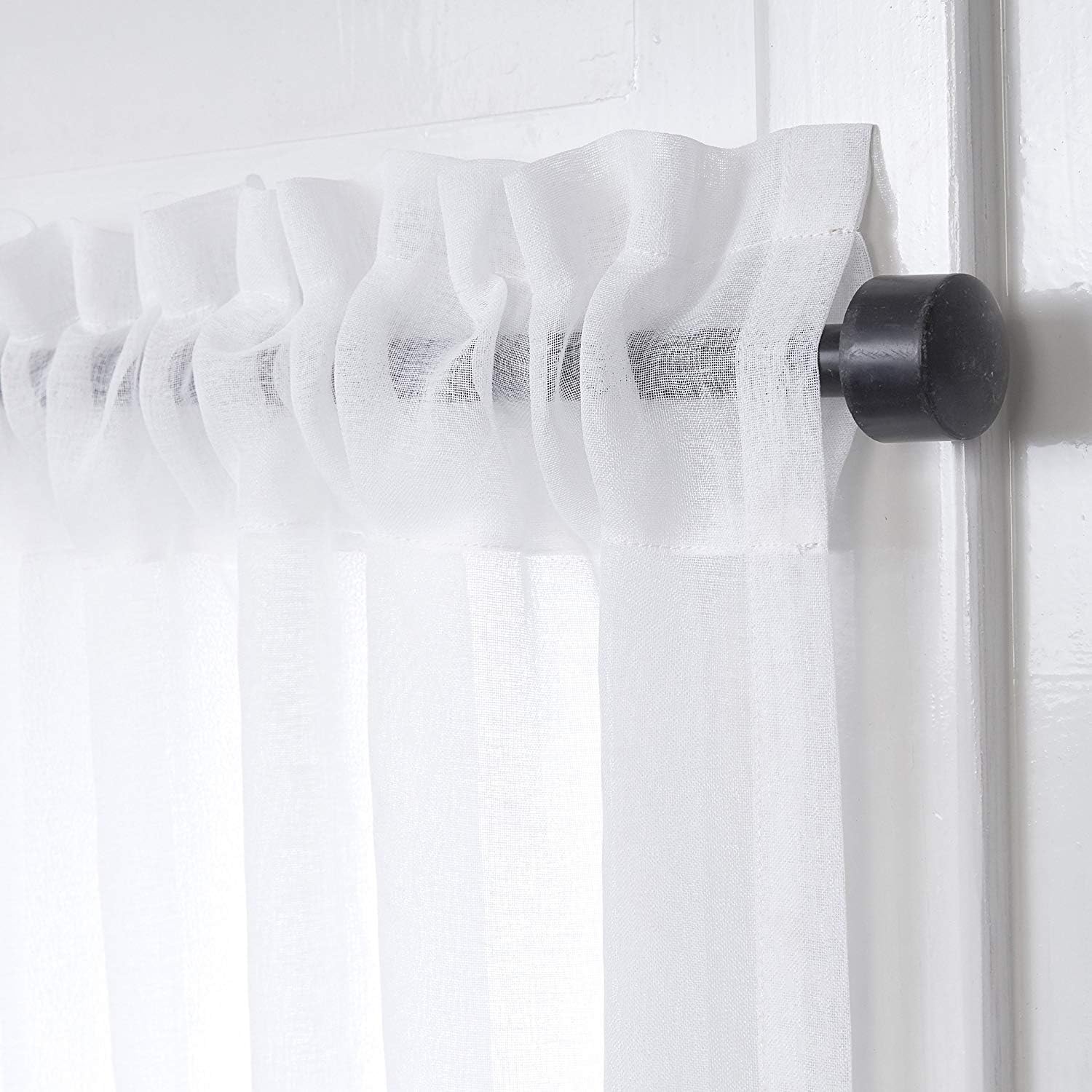LIFONDER White Kitchen Sheer Curtain Tiers - Soft Privacy Protected Rod Pocket Linen Like Bedroom Living Room Drapes Semi Sheer Window Treatment Set for Bathroom, White, W 55" x L 45", 2 Panels