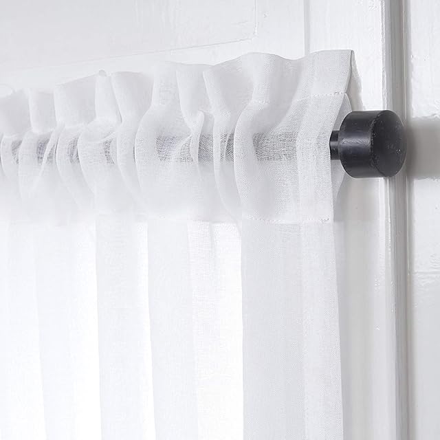 LIFONDER Light Filtering Sheer Window Curtain Valances - 2 Packs Linen look Rod Pocket Small Window Voile Drape Window Treatment Tier for Basement / Bathroom / Cafe / Kitchen, White, W55 x L18 Inches