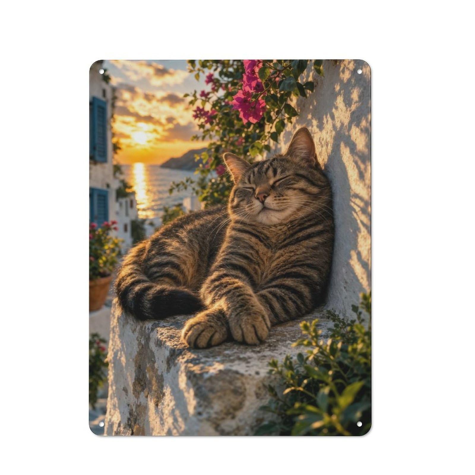 Classic Cat Sleeping at Sunset by The Sea Metal Wall Sign 40x30cm, Pub Wall Decor for Diner, Restaurant, Shed Or Kitchen