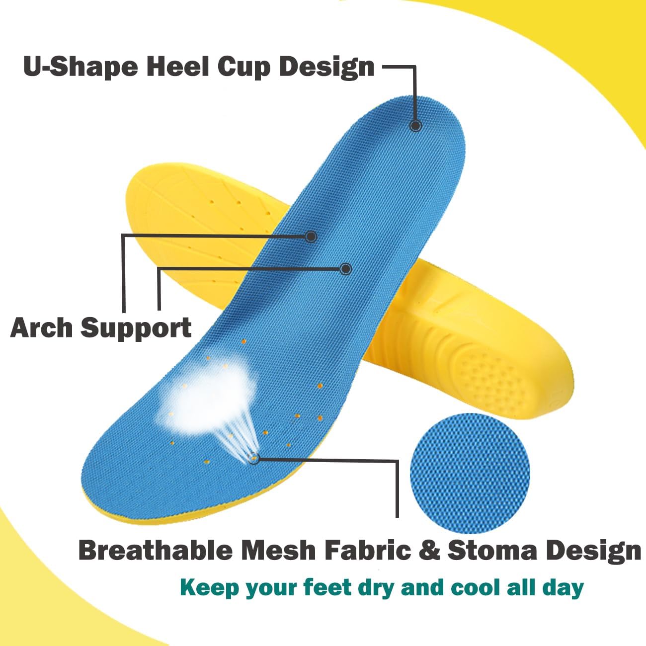 Shoe Insoles, Orthotic Insoles, Memory Foam Insoles Providing Great Shock Absorption and Cushion, Best Insoles for Men and Women for Everyday Use (M)