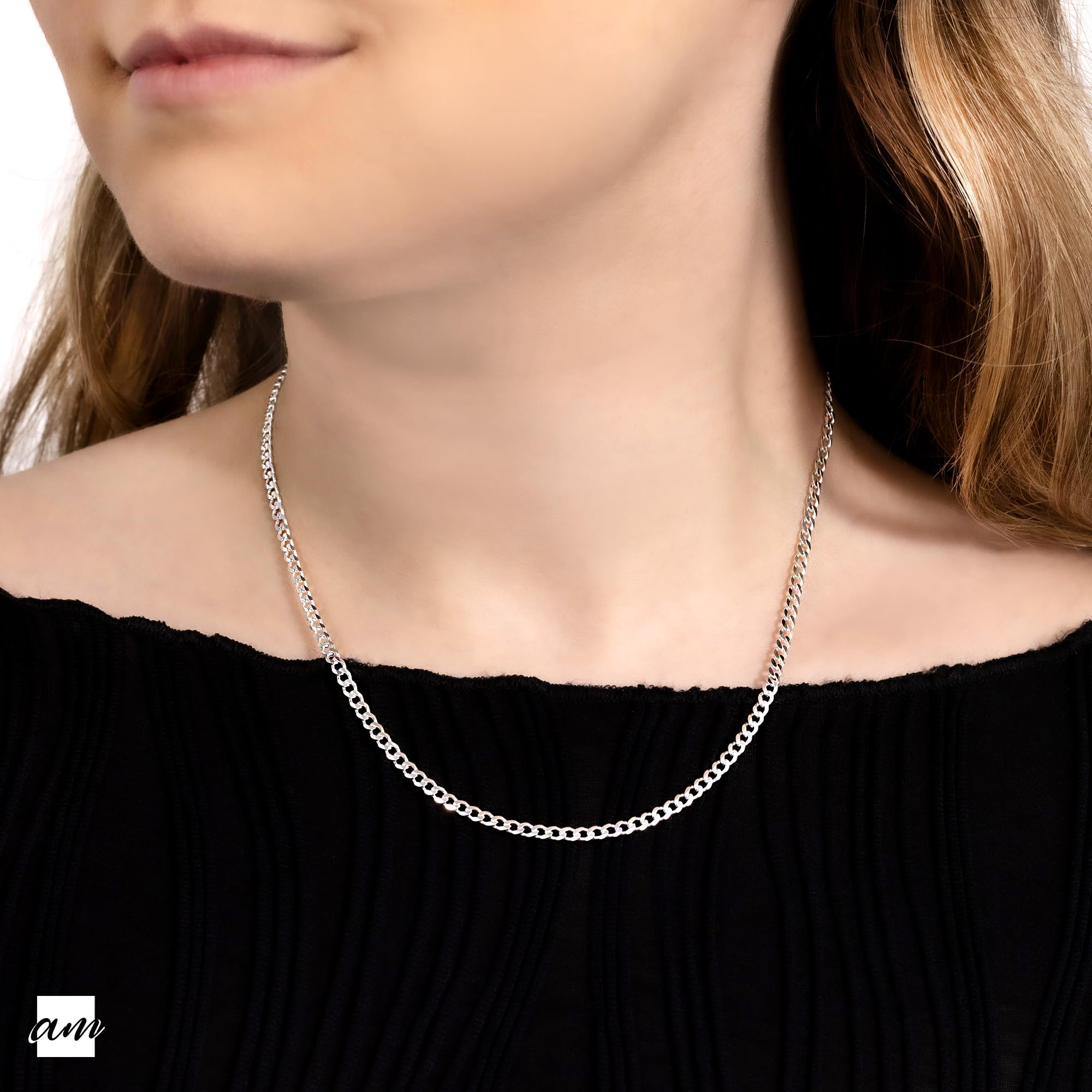 Amberta Collar de Cadena Cubana para Mujer de Plata de Ley 925, Collar Mujer Plata Regalo, Eslabón Estilo Miami