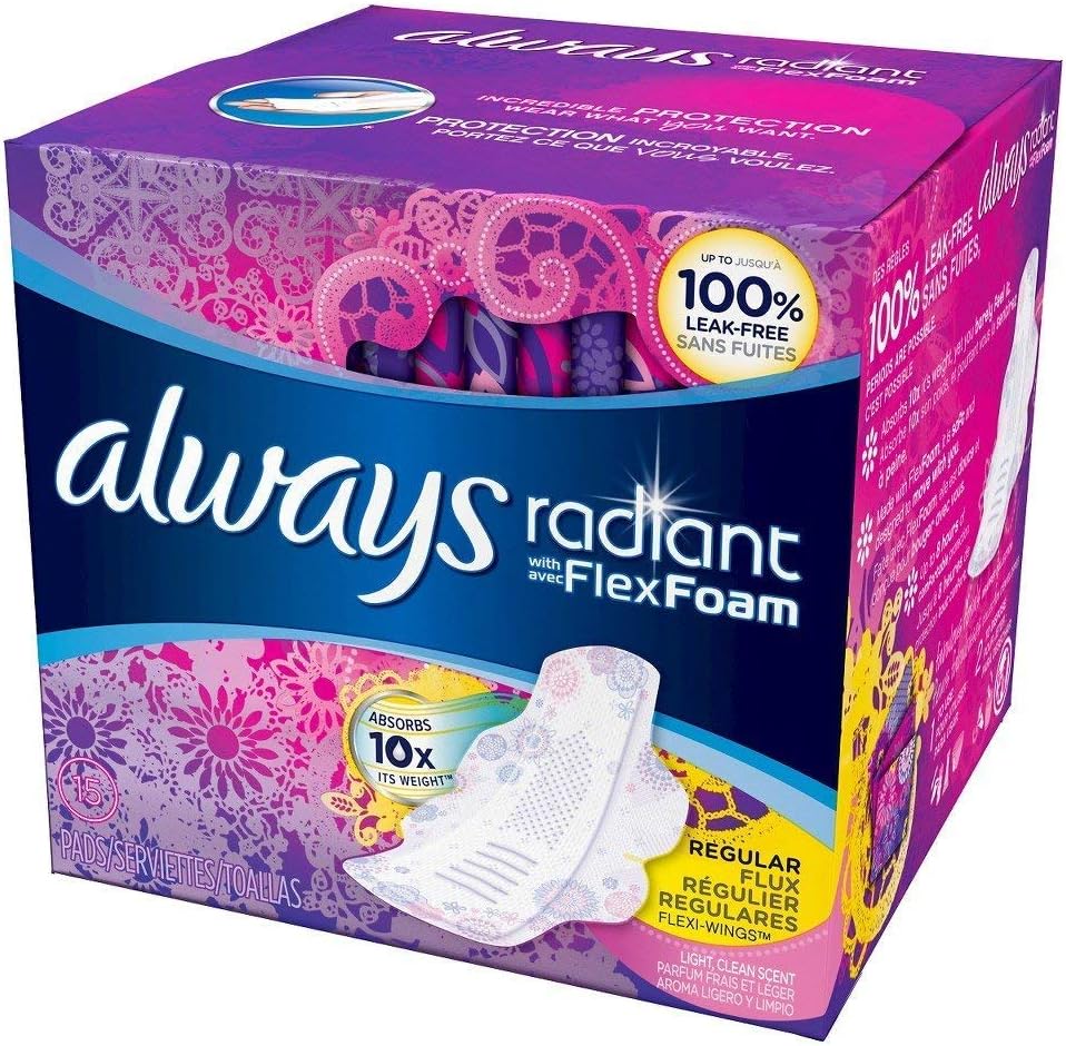 AlwaysRadiant Pads With Wings Regular Absorbency Scented,15 ct (Pack of 2)