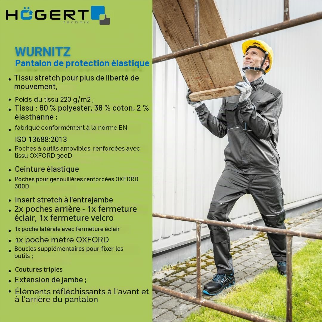 Högert Technik - WURNITZ Elastische Schutzhose Dunkelgrau | Professionelle WURNITZ Herren Schutzhosen | Arbeitshose Herren Arbeitshose mit Kniepolstertaschen Langlebig und komfortabel
