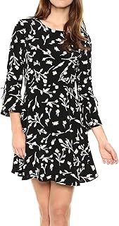 Bell Sleeve Dress in Black Multi