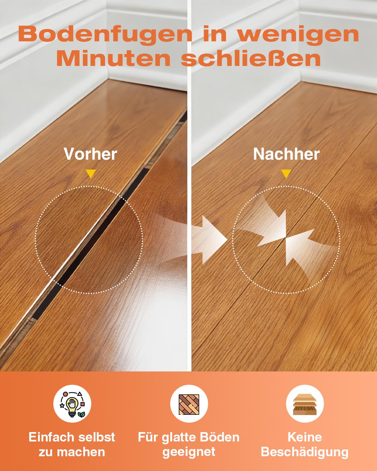Saker Laminat Verlegeset mit Saugnapf & Schlagfunktion, Laminat Reparaturset für Bodenfugen, Bodenlücken schließen Werkzeug für Laminat & Vinyl, Flooring Installation(Single Saugtasche + Gummi Mallet)