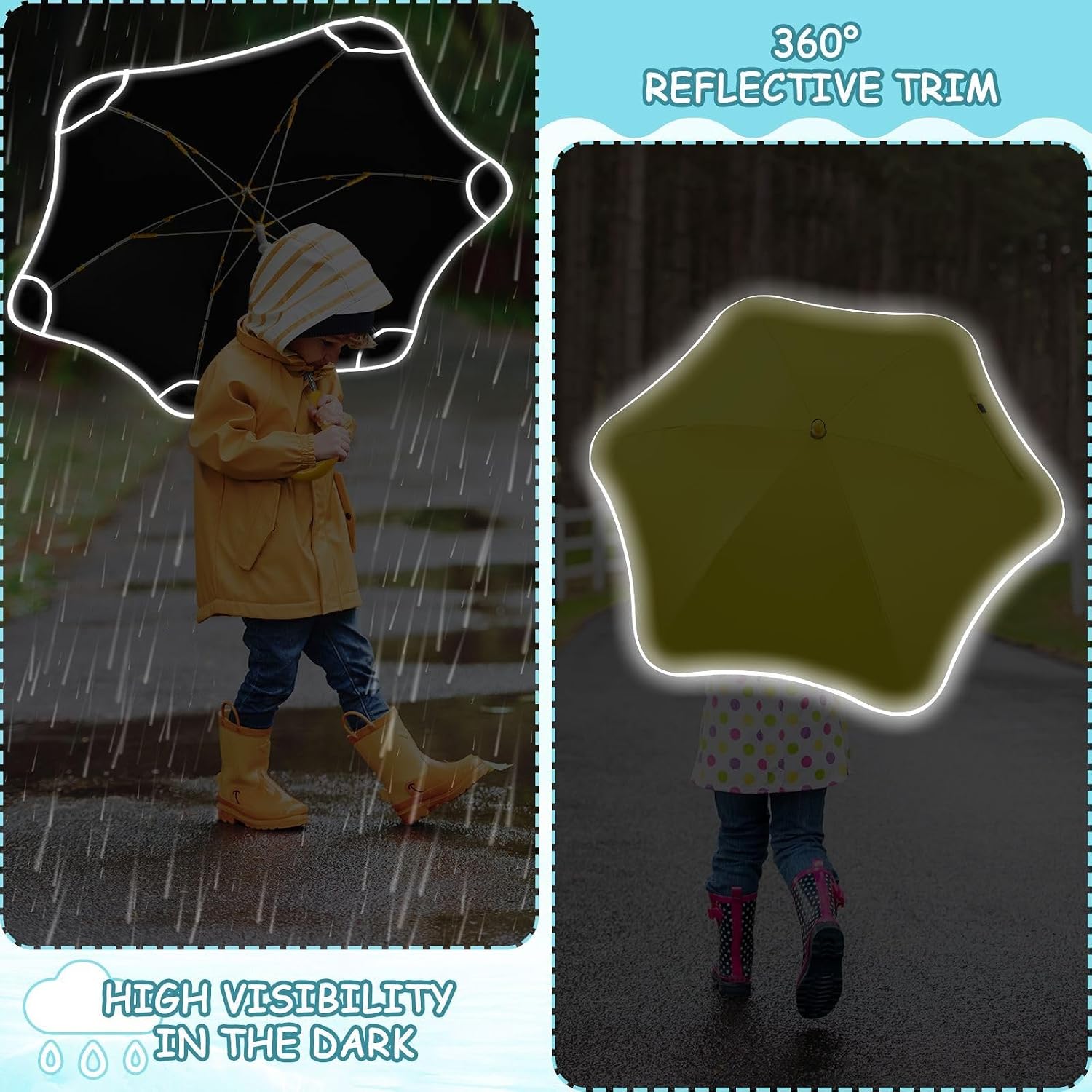 ODAWA Kids Umbrellas Cadet Blue Kids Umbrella Easy Open and Close Umbrellas with Easy Grip Strap