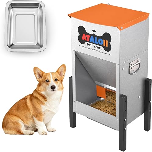25 lbs Large Automatic Dog Feeder with Stainless Tray, Adjustable Heights,