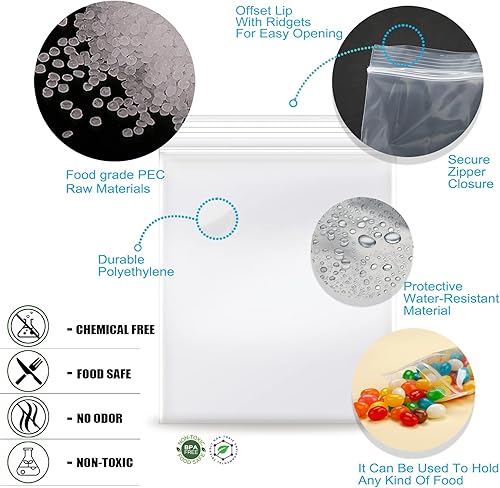 Miniatura 5 de 2 x 3 pulgadas, paquete de 200 bolsas pequeñas con cremallera de polietileno transparente, bolsas de plástico resellables para joyas, cuentas,