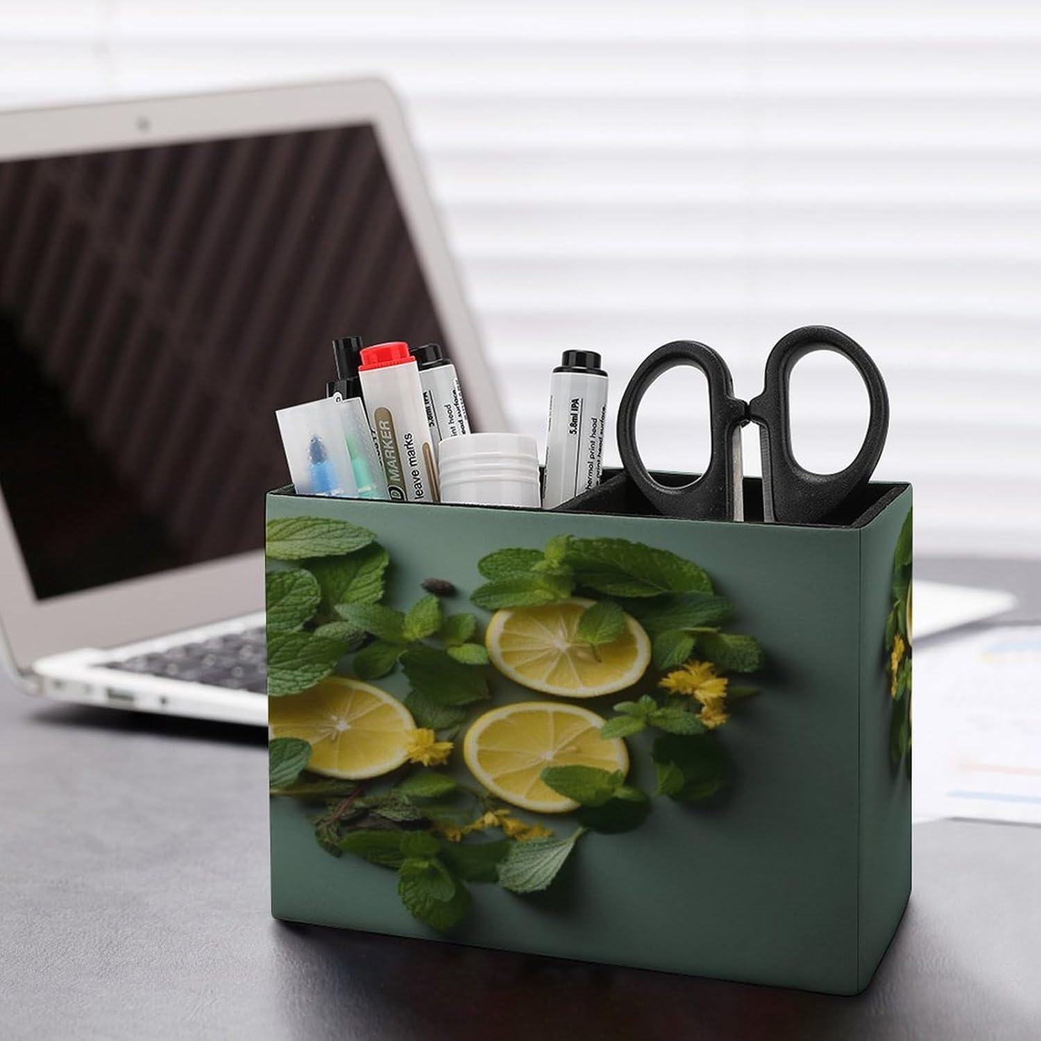 Rectangle Pen Holder Mint Leaves And Lemon Desk Organizer Pencil Cup image 5