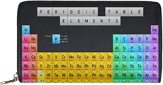 Carteira feminina com zíper em torno da tabela periódica química elementos atômicos couro com zíper ao redor da carteira bolsa clutch porta-cartões organizador