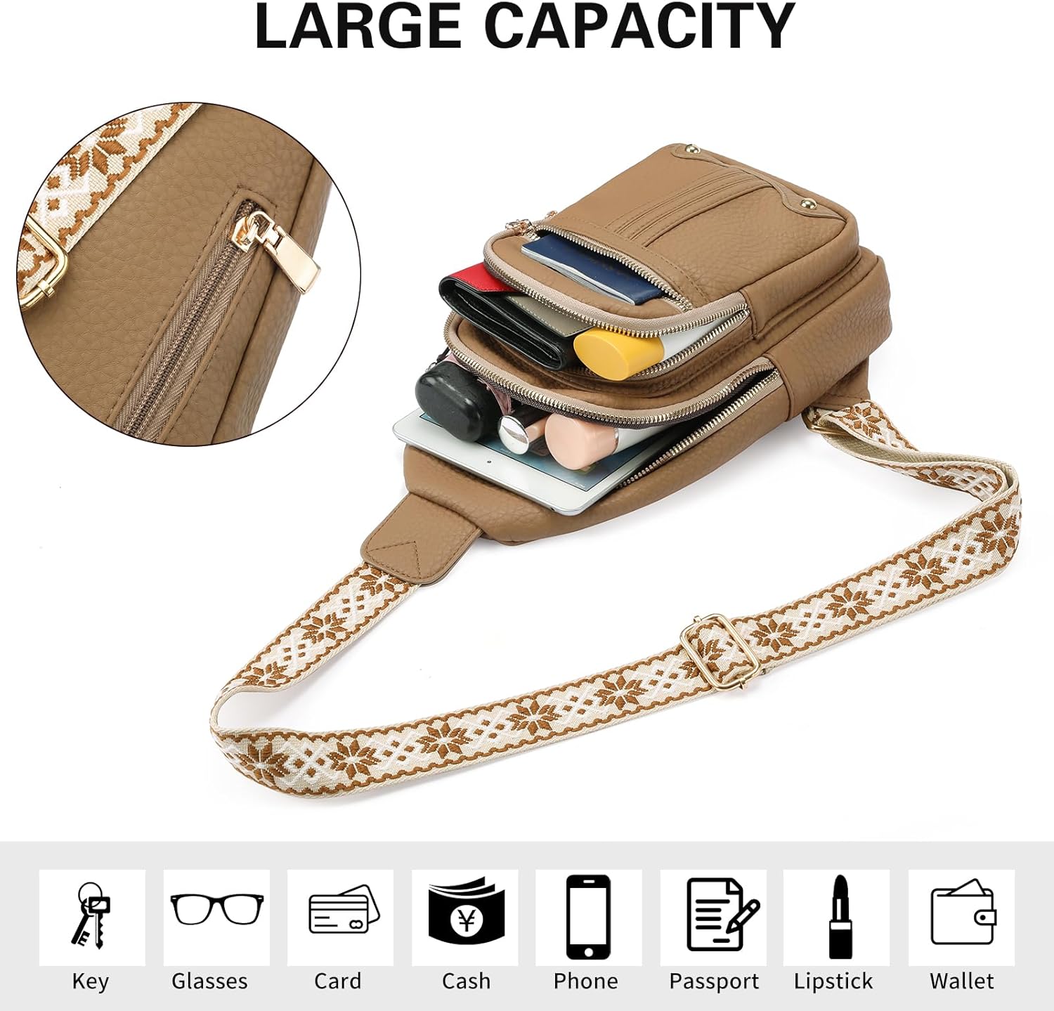 GAEKEAO Sling Bag for Women Crossbody Bags Fanny Pack Vegan Leather Chest Bag Travel Shoulder Belt Purse Backpack Gifts - Image 7
