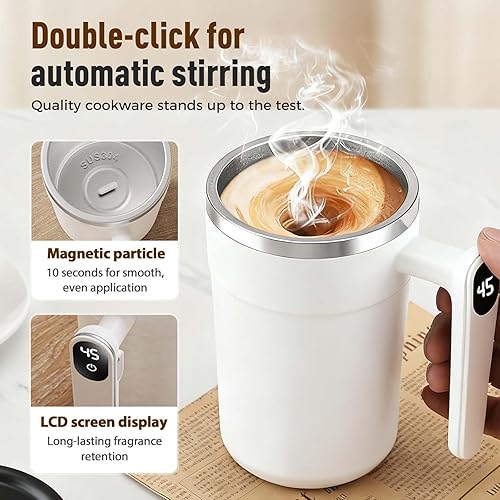 Miniatura 4 de Taza de café magnética con agitación automática, taza de acero inoxidable mejorada 2026 con tapa, taza mezcladora de viaje Eelectric para café,