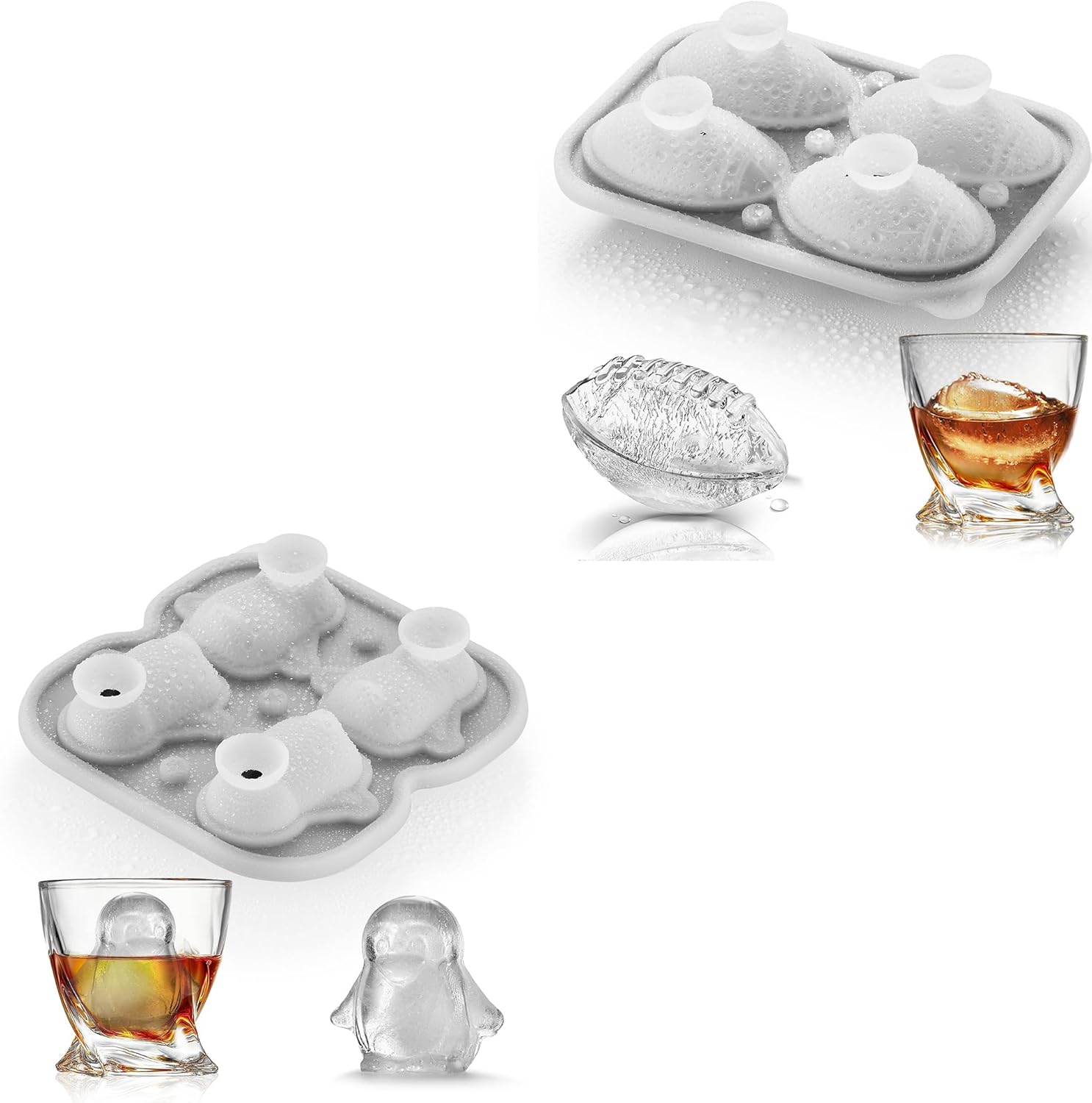 ACOOKEE Penguins Ice Cube Tray Fun Shapes, Odd Novelty Cute Penguin Gifts, 2.2" Large Football Silicone Whiskey Ice Mold for Cocktails,Bourbon