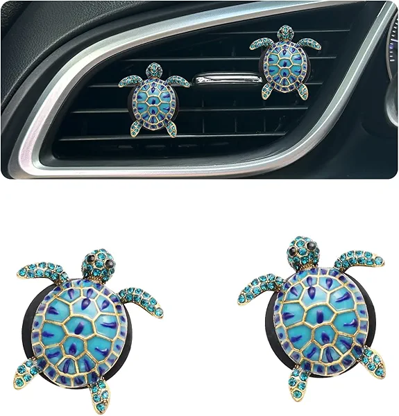 ORIESSE Sea Turtles Car Decor,Cute Beach Themed Air Freshener Vent Clips,2pcs Glamorous Blue Turtle Coastal Car Accessories Interior Decoration for Women,Refillable Outlet Diffuser