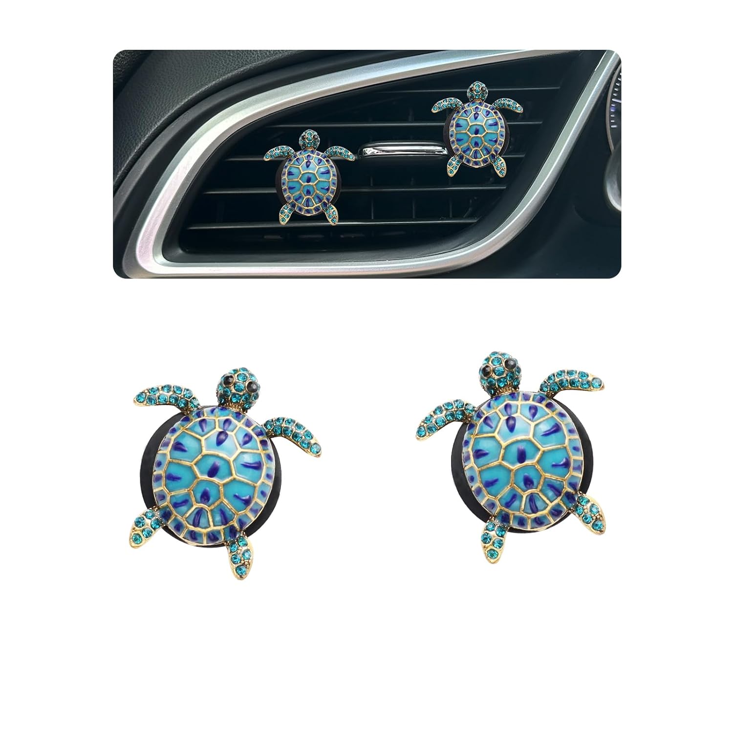 Sea Turtles Car Decor Cute Beach Themed Air Freshener Vent Clips 2pcs Glamorous Blue Turtle Coastal Car Accessories