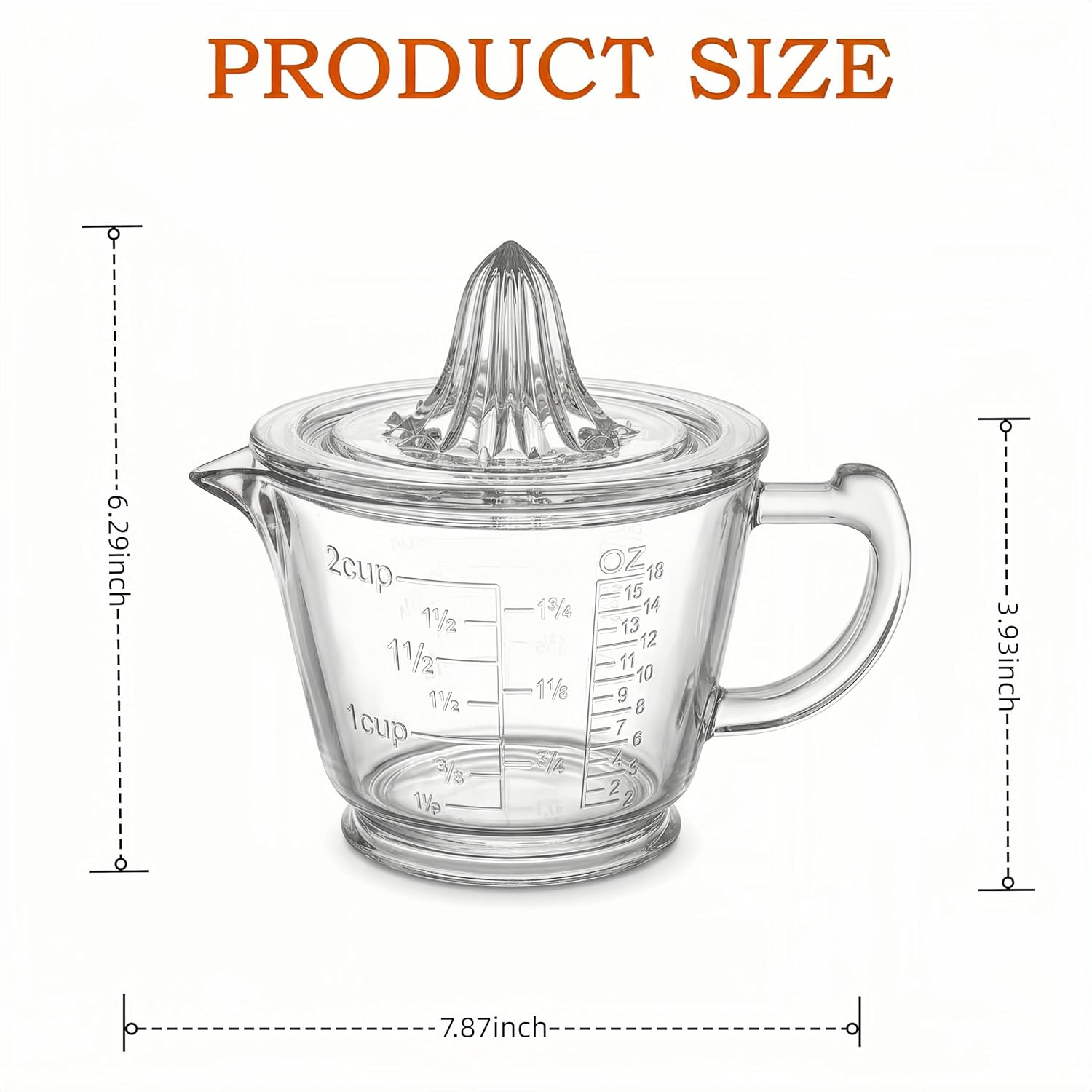 Manual Glass Lemon Juicer Set with Measuring Cup - Easy Squeeze Citrus Squeezer for Cocktail & Cooking, Dishwasher Safe