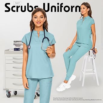 VIAOLI Women's Scrubs Set V-Neck Scrub Top with Jogger Pant and 8 Pockets for Nursing and Clinical Work Uniform