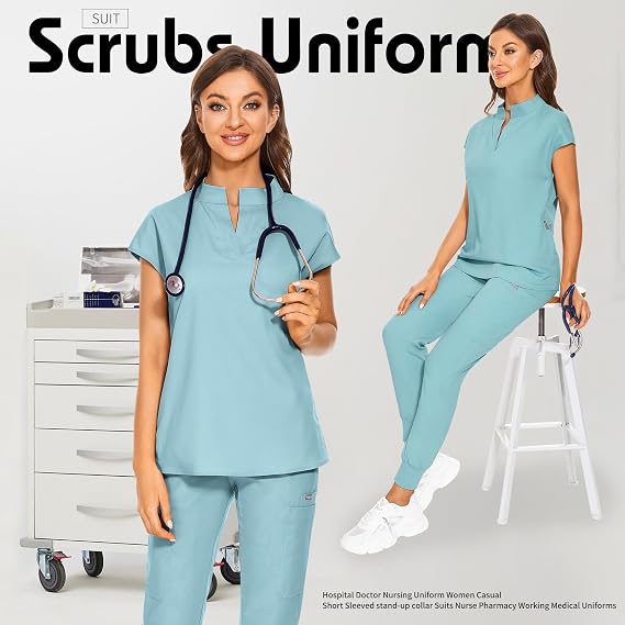 VIAOLI Women's Scrubs Set V-Neck Scrub Top with Jogger Pant and 8 Pockets for Nursing and Clinical Work Uniform