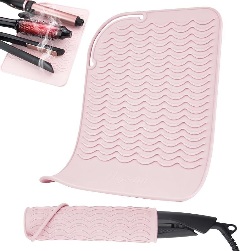 Heysam Flat Iron Hair Straightener Mat Heat Resistant Silicone Mat Pad for Hair Tools, Large Size Silicone Mat for Hair Tools with Curling Irons Mat for Hot Hair Tools, Sleeve Pad and Travel Case