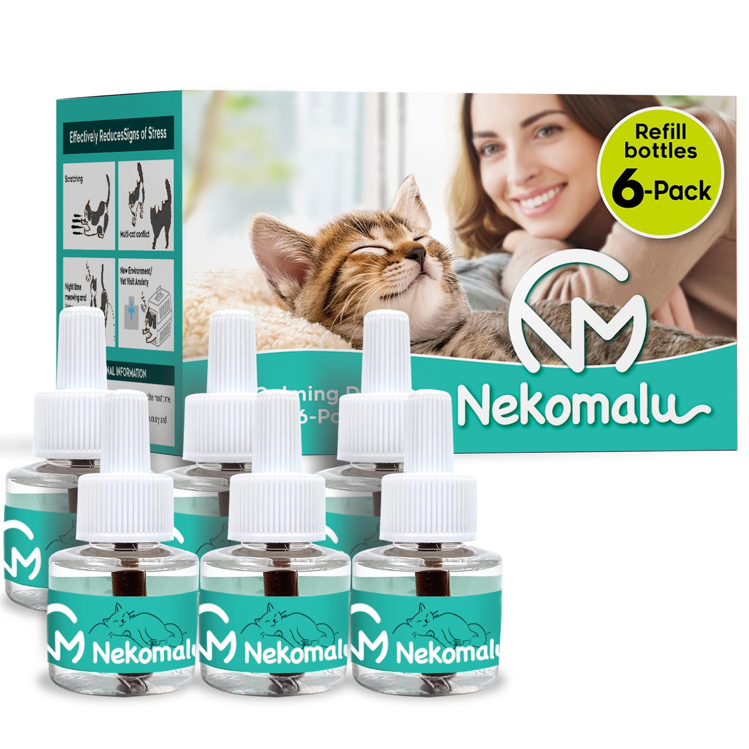 Cat Calming Diffuser Refill, 6 Pack – Cat Calming Pheromone Refills Help Reduce Stress, Anxiety, Scratching, Urine Marking, Multi-Cat Aggression, (30-Day Refills, 180-Day Supply)