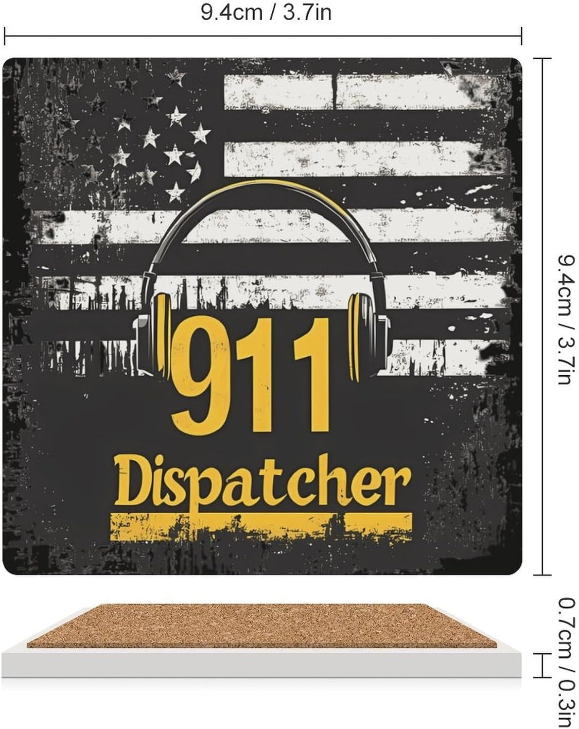 911 Dispatcher U.S. Flag Funny Ceramic Coasters for Drink Absorbent Cup Holders Tabletop Protection