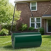 46L Heavy Duty Lawn Roller – Garden Lawn Roller Water or Sand Filled Drum, Galvanized Steel Construction, Scraper Bar & Collapsible Handle for Levelling Uneven Ground – Green (46 Liter) (46L)