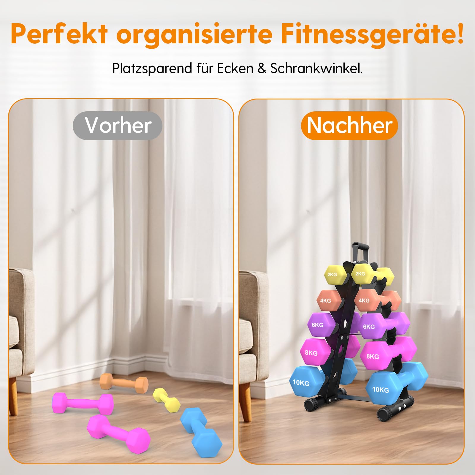 5-Etagen Hantelständer aus Metall, A-Rahmen Design mit Griff, Platzsparendes Fitness-Rack für Home-Gym (Hanteln separat erhältlich)