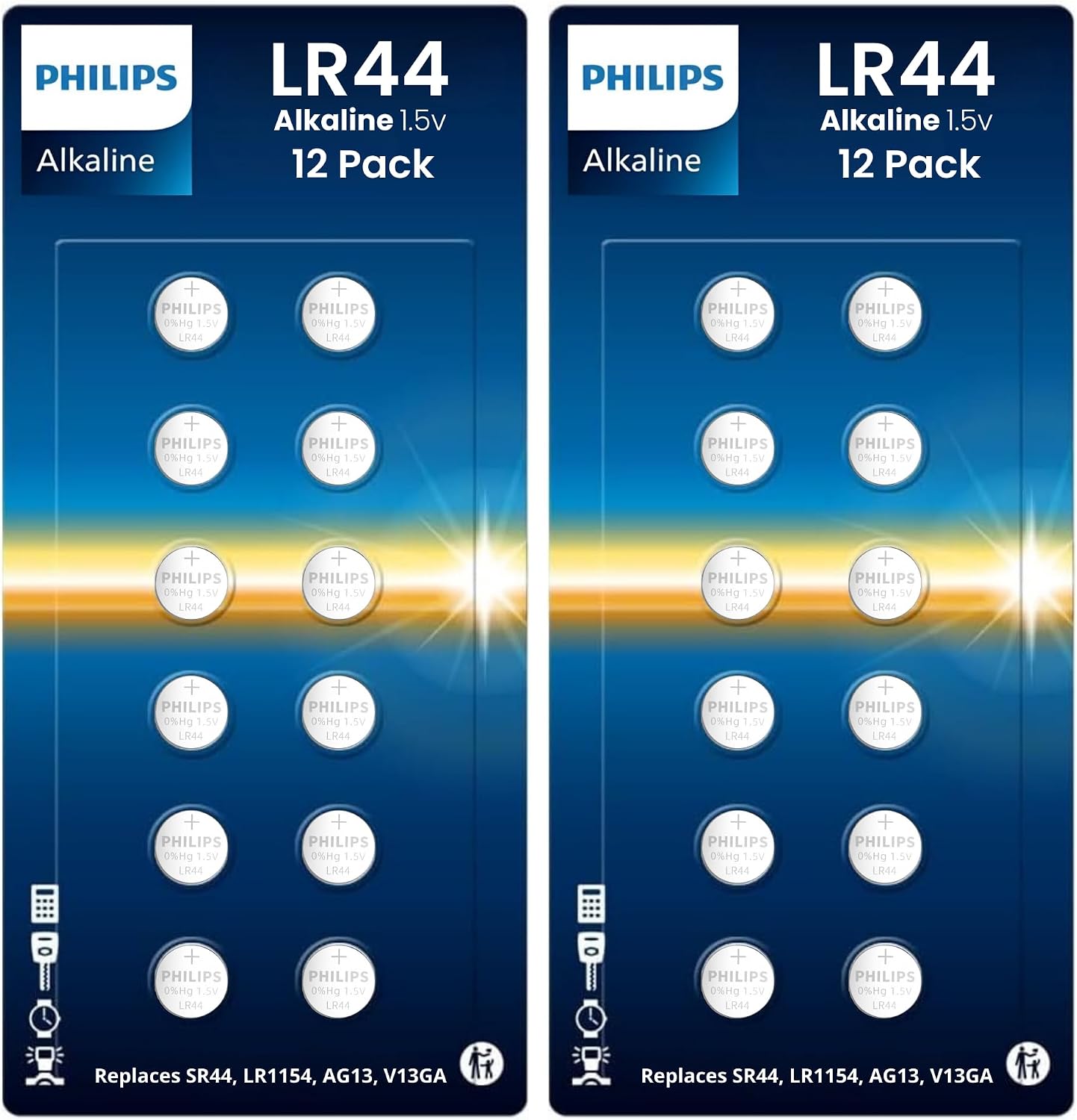Philips LR44 Batteries 12 Count, Replaces AG13 A76 l1154f 357 303 SR44 AG13 Button Batteries - 1.5v Ultra Alkaline Button Cell Battery, Perfect for Thermometers, Lasers, Watches, Medical Devices.