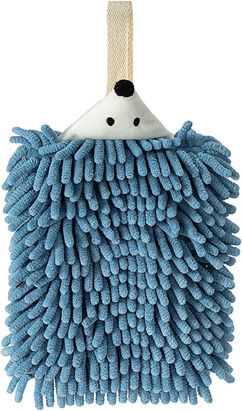 Chenille Hand Towel with Hanging Loop for Kitchen & Wash Basin, Funny Hedgehog Hand Drying Towel for Kids & Adults,Soft & Strong Water Absorption & Quick Dry Hand Towel, 2 Pack (Blue+Green)