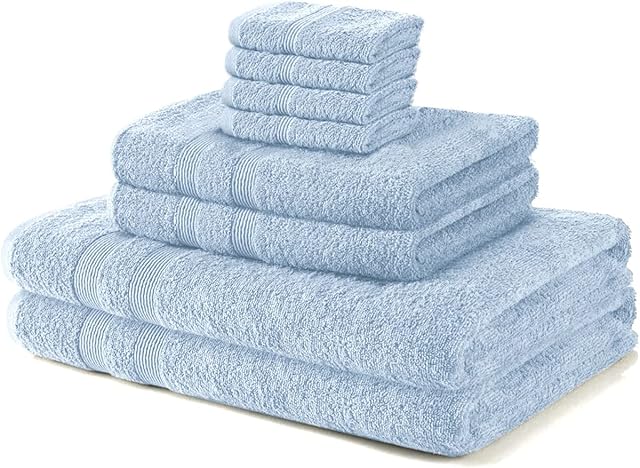 Vozbi Towels (8 Pieces) 2 Bath Towels, 2 Hand Towels and 4 Washcloths - 500 GSM Egyptian Cotton Towel Bale - Ring Spun Cotton Towel Set - Home & Kitchen Bathroom Accessories Shower Towel (Sky Blue)