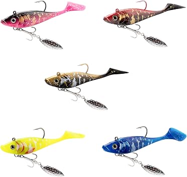 Pre-Rigged Soft Fishing Lures, Jig Head Swimbaits for Bass, Trout, Walleye, Crappie, Fishing Jigs, Spinner Blade with Tackle Boxes