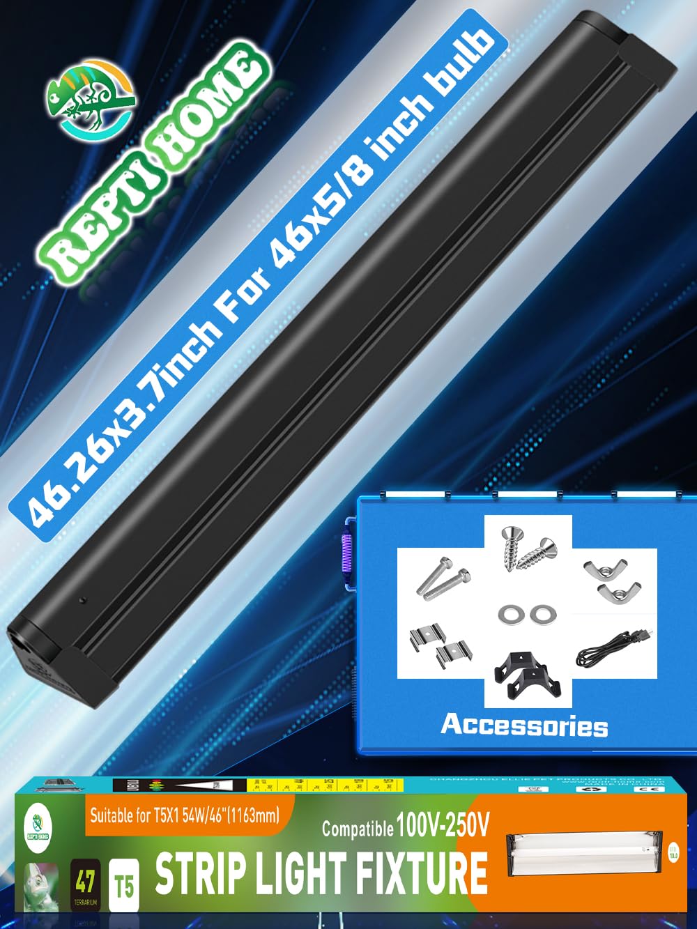 T5 UVA UVB Reptile Light Combo Kit(100V-250V Wide Voltage), Reptile Light Fixture with UVB 10.0 Fluorescent Tube, 54W UVA UVB Lamp Bulb for Bearded Dragon Tortoise - image 6