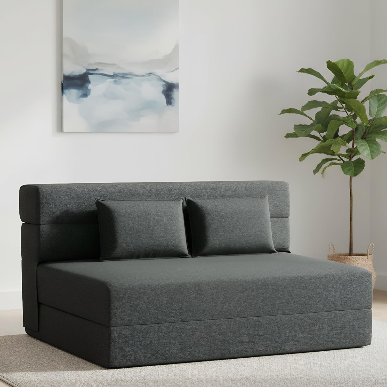 FILUXE Convertible Folding Sofa Bed - Sleeper Chair Modern Linen Fabric Queen Size Dark Gray