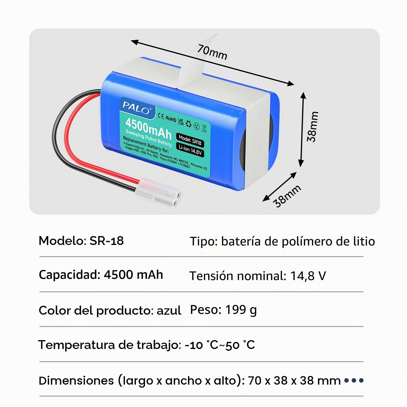 4500mAh Batería para Rowenta RS-RT900866, Rowenta Tefal Explorer Serie 20 40 45 50 60, cmicr18650f5-4s1p, Rowenta Explorer 20 RR682, RR687, 40 R727, RR724, Robot Vacuum E12