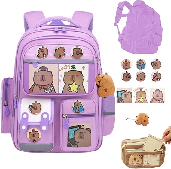 Capybara Backpack, Cute Capybara Backpack with Pencil Case, Water Proof Travel Casual Bag (B,Large)