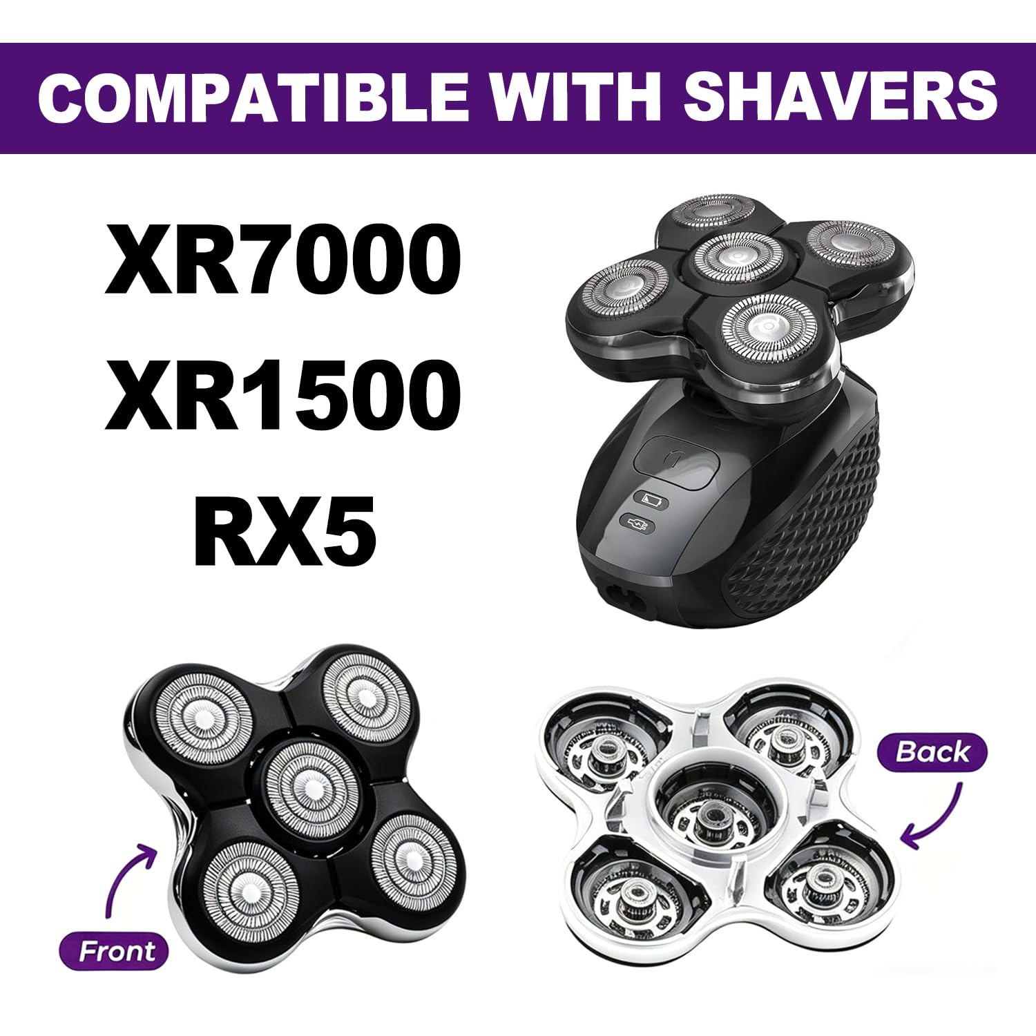 5- Head Replacement Razor Blades, a Precision Electric Razor Designed Specifically for Bald Men,Compatible with Re*ington Balder Pro Shaver XR7000 XR1500 RX5.