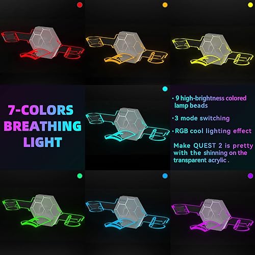 Vista 6 de Hibloks VR Wall Mount for MetaOculus Quest 2 RGB LED VR Stand for MetaOculus Quest 2 AccessoriesMagnetic Charging Station for Quest 2 Headset and