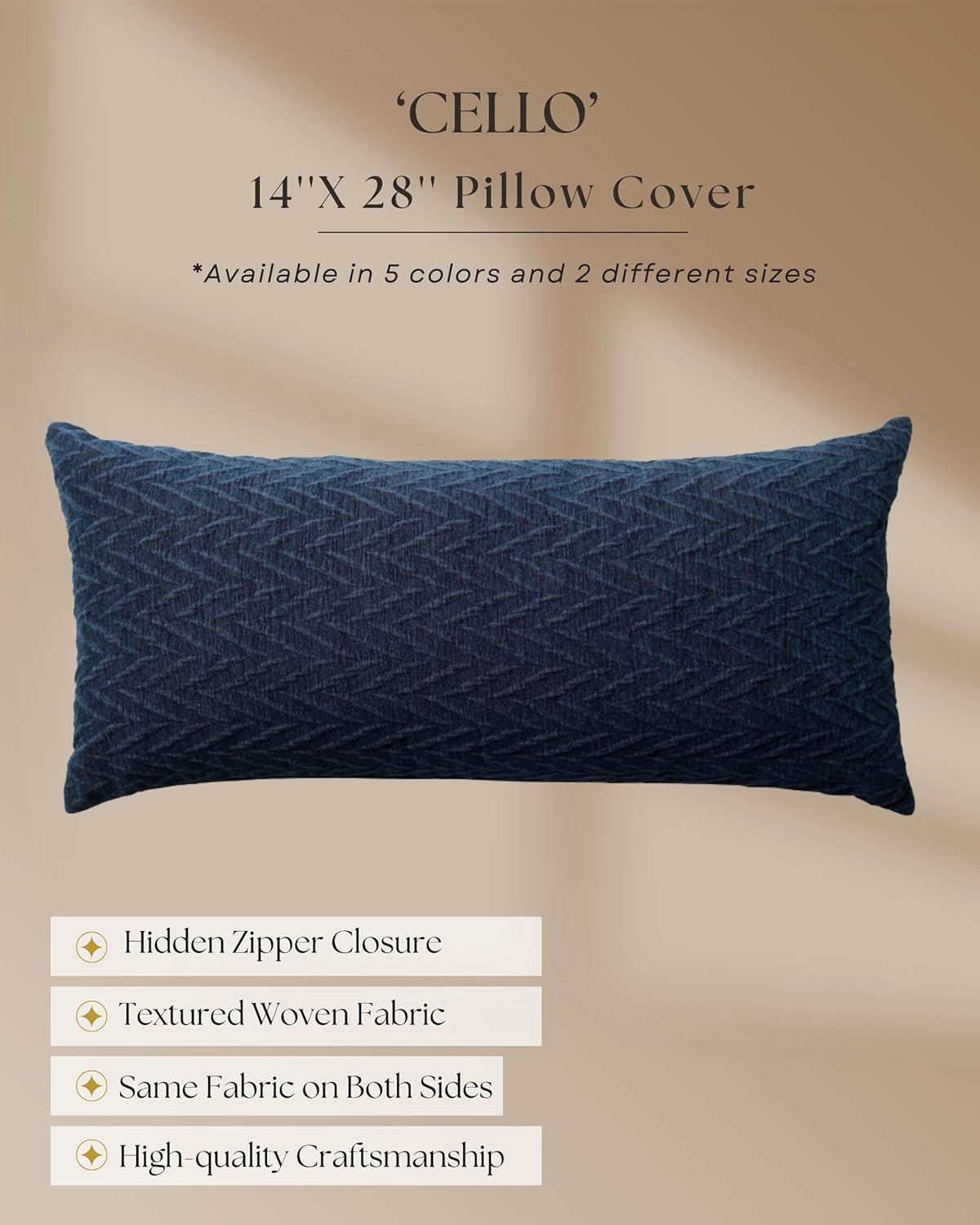 Throw Pillow Covers, Pack of 1 Cozy Soft and Comfortable Pillow Cases Acrylic Blend Cushion Covers for Sofas, Couches, Bed, Boho Home Décor, Cello, Navy Blue 14x28 Inch