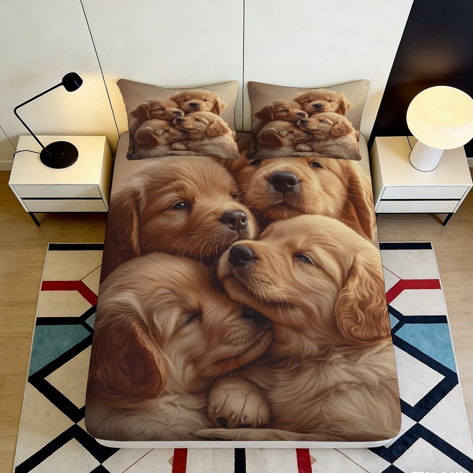 Pnayamiorkfel Style-4 3D Printed Golden Retriever Puppy Fitted Sheet Microfiber Soft Anti-Slip Bed Cover For Bedroom Guest Room Decor 90X200x25cm