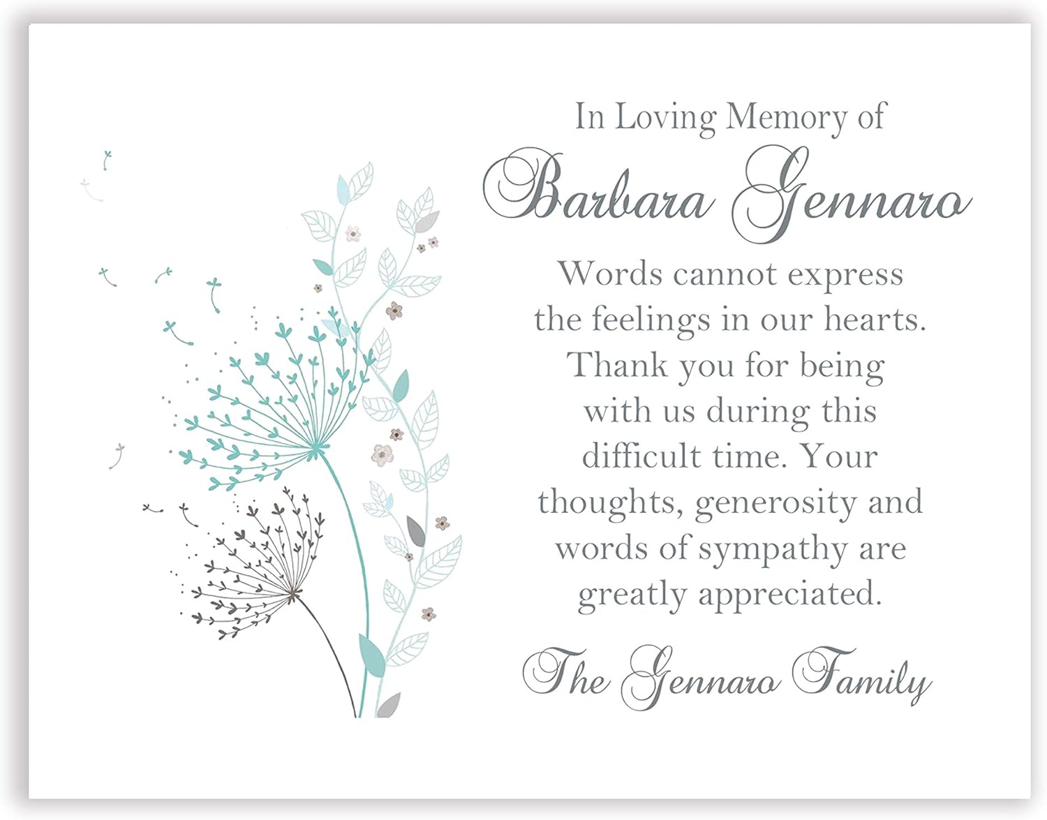 Sympathy Acknowledgement Cards, Dandelion Funeral Thank You and Bereavement Notes Personalized