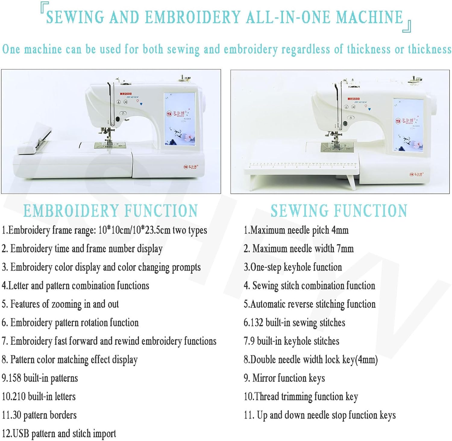 Sewing and Embroidery Machine, Automatic Sewing Machine, DIY Embroidery Tool, 210 Built-in Letters and 30 Pattern Borders, Embroidery Machine with 10 X 23 CM Large Embroidery Area and LCD Touch Screen