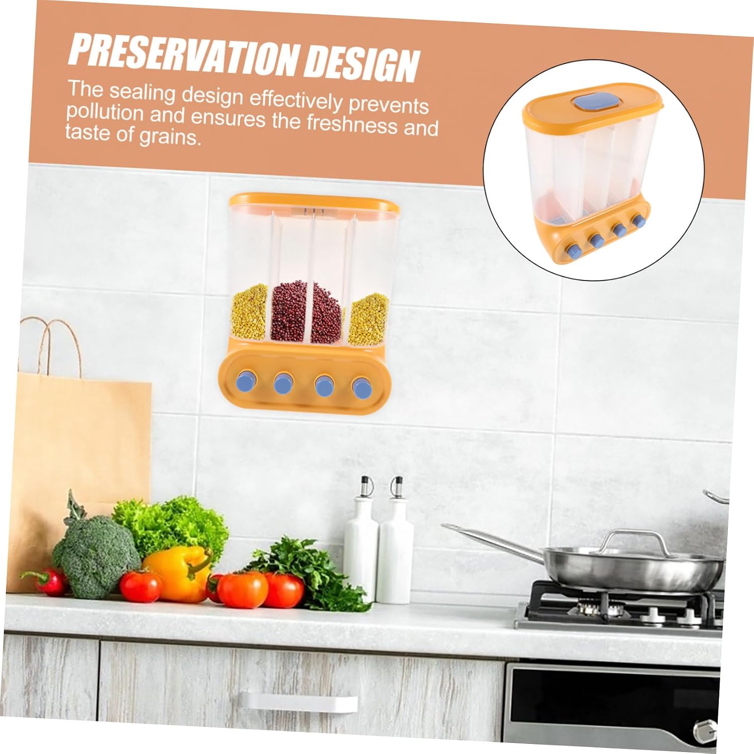 Wall Mounted Grain Storage Container Capacity Rice Dispenser Reusable Food Holder Space-saving Design for Tidy Kitchen Organization for Grains and Beans